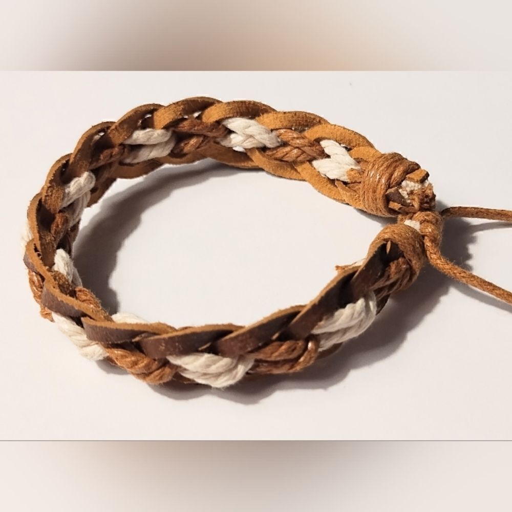 Men's bracelet leather braided‎ brown New d85